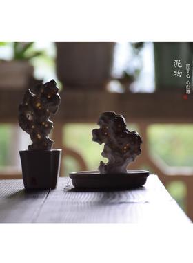 新中式创意雕塑陶书房太湖石居面装饰品桌禅rrr2364意摆瓷件家观