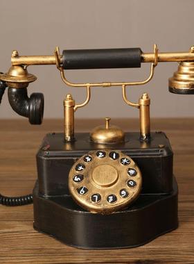 复古艺电话手机摆件仿古做旧老式7122L摇电话铁橱机样板房窗装饰