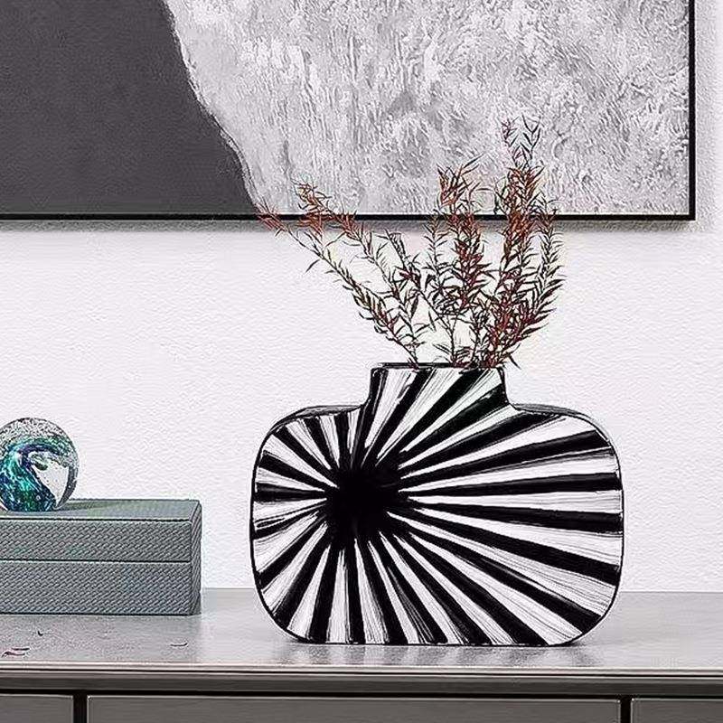 简约现代创意黑白条纹干花瓶样板间客厅家居装饰品艺术花器摆件,淘宝优惠券,粉丝福利购,淘宝优惠卷