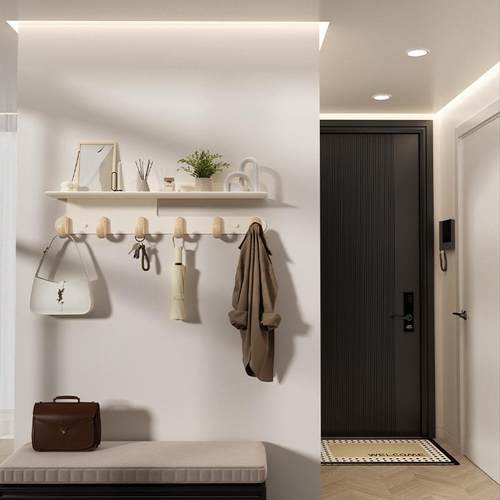 入户门玄关置物架高级网红创意挂钩挂衣架墙上壁挂衣钩上墙免打孔 - 图1