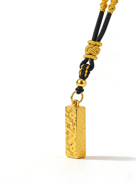 四方来财金包银吊坠金色项链