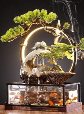 招财流水生财摆件创意喷泉循环水车鱼缸家居办公桌面开业乔迁礼品