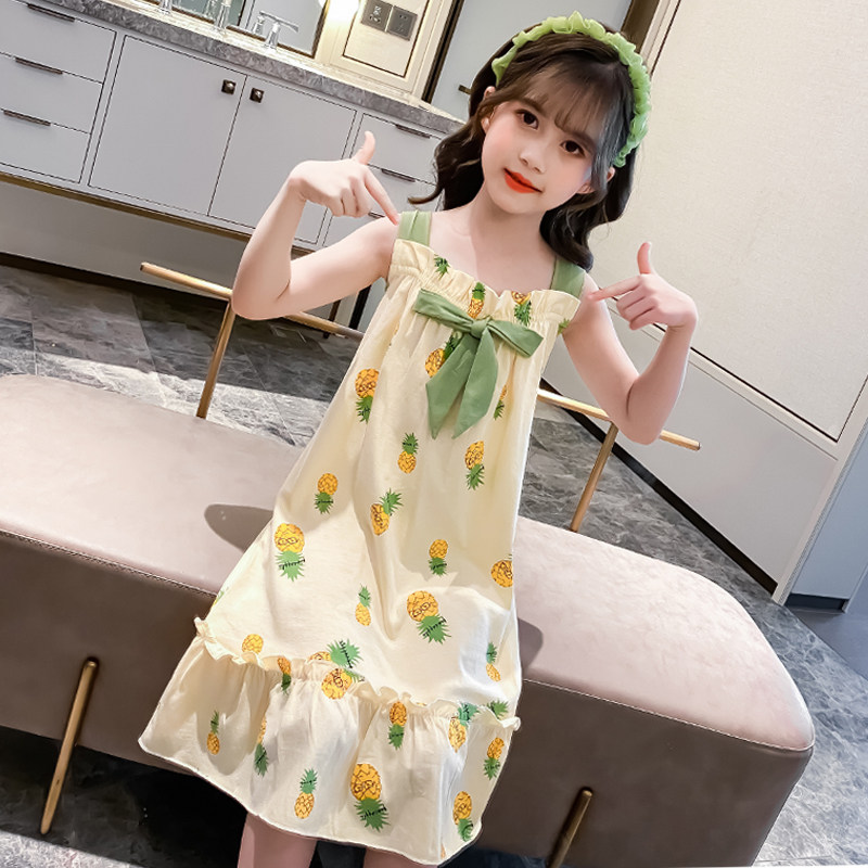 女童睡衣2021年夏季薄款纯棉公主大童家居服女孩儿童吊带睡裙可爱,淘宝优惠券,粉丝福利购,淘宝优惠卷