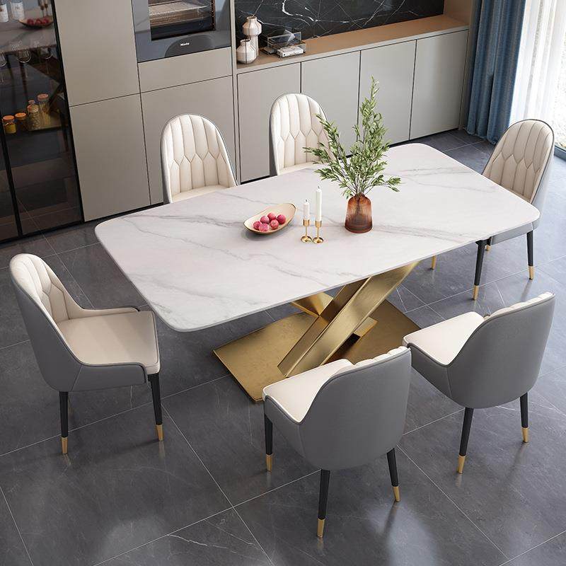 亮光高端岩板餐桌椅组合小户型现代简约家用轻奢长方形吃饭桌子,淘宝优惠券,粉丝福利购,淘宝优惠卷