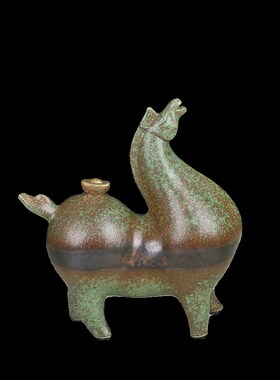 马上有钱摆件创意家居饰品客厅办公室装饰动物一对生肖陶瓷工艺品