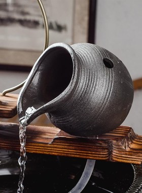 喷泉配件鱼缸循环小号流水自制出水口摆件陶瓷装饰器假山中式陶罐