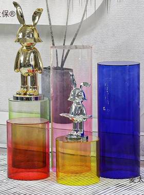 渐变摆亚克力件圆形座底服装店轻麦奢垫高落地展台装麦太保饰太保