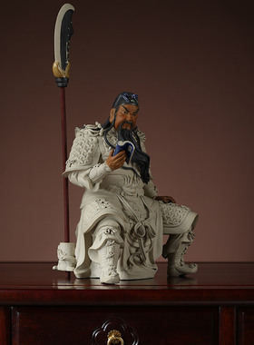 武财神爷佛像关公摆件招财中式家居客厅关公夜读春秋石湾陶瓷公仔