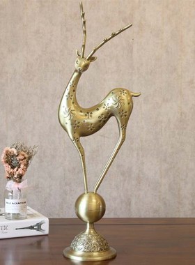 美式乡村装饰摆件 合金古铜色招财鹿创意工艺摆设品 欧式复古礼品