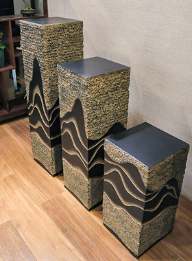 中式仿石柱展示柱室内禅意招财流水底座户外庭院花园门口装饰摆件