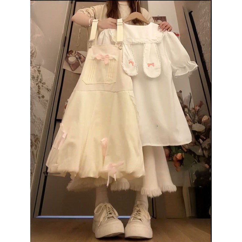 可爱小个子穿搭蝴蝶结花苞抱婴袋裤搭配兔耳朵娃娃领衬衫女两件式,淘宝优惠券,粉丝福利购,淘宝优惠卷