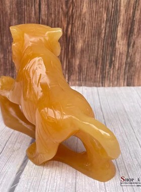 天然黄玉生肖虎摆件家居玄关客厅办公室桌面电视柜酒柜装饰品摆设
