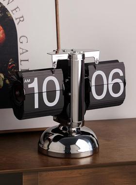 现奢轻高级感自动翻页时桌面摆件250716-0创意客厅装钟饰摆台代式