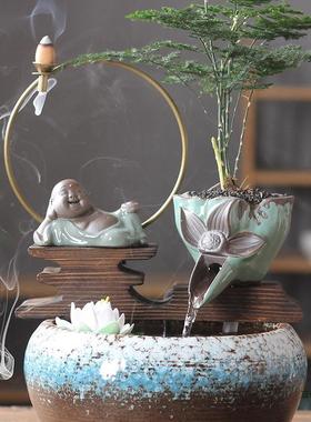 流水器摆件开业礼品电视办公室柜小鱼缸新中式陶F96JJT6M瓷禅意厅