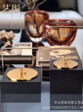 工现代轻奢摆高档客件厅玄关电黑色收纳视柜创酒柜书架家意居艺术