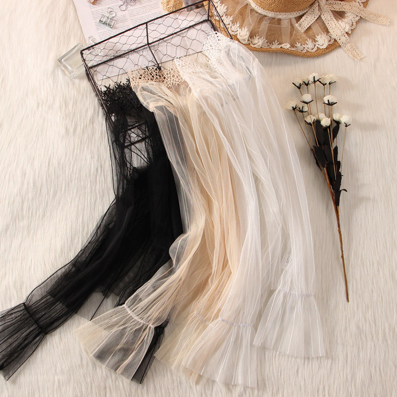 蕾丝打底衫女喇叭袖新款内搭高领纱衣洋气条纹女人味高领网纱上衣,淘宝优惠券,粉丝福利购,淘宝优惠卷