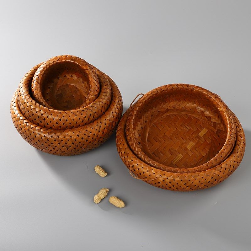 竹编咖色鸟巢篮竹制品圆簸箕农家水果馒头筐干果零食收纳筐竹篮,淘宝优惠券,粉丝福利购,淘宝优惠卷