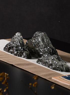 左顾新中透石件头式假山艺术摆茶室软装饰RZB-2572品明办公室书桌