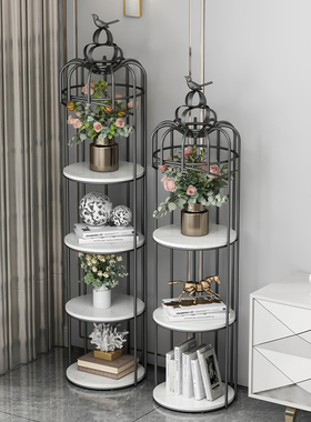 北欧铁艺鸟笼花架室内阳台客厅落地式多层置物架子轻奢装饰品摆件