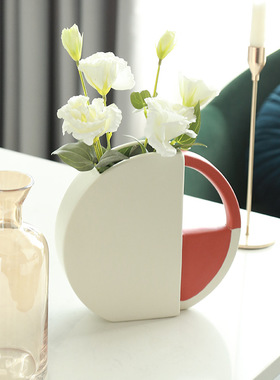 北欧简约陶瓷花瓶玄关电视酒柜装饰品圆形弧形插花器酒店艺术摆件