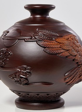 黑檀木雕花瓶摆件实木中式办公室酒店大堂玄关别墅电视柜开业装饰