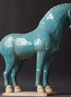 陶瓷马摆件唐三彩蓝马工艺品摆件客厅装饰酒店玄关创意摆件礼品