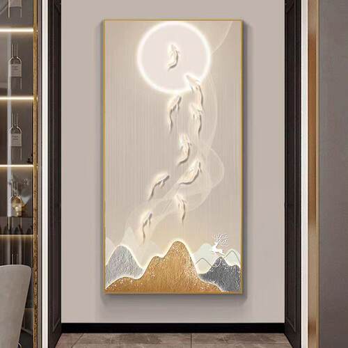 九鱼图e关装饰画ld灯光画入户正对门NHJ走廊带过玄道挂画人体感应 - 图2