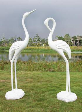 象白鹭摆抽件玻钢铜鸟仙鹤动1806物雕户塑外水池花园庭院璃草坪装