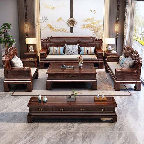 新中典发式乌金木古实木沙组合夏两用冬仿古高端别墅大小MRY户型 - 图1