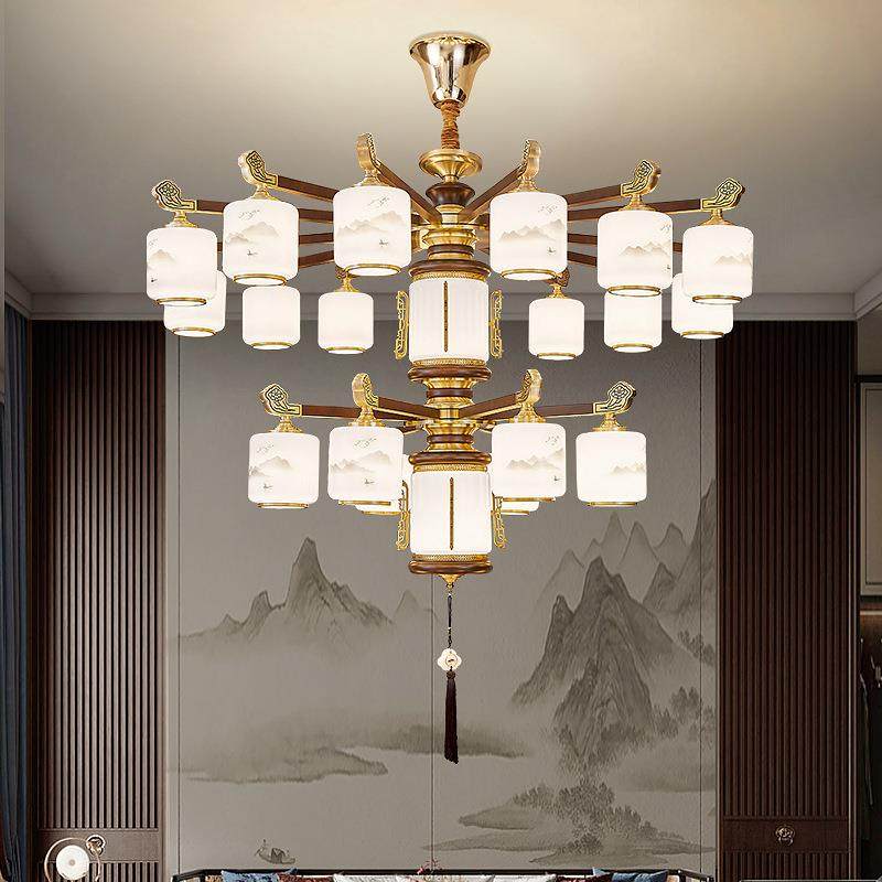 新中式304全大实木复式铜楼灯中国风吊别墅自建房客厅中空挑高大,淘宝优惠券,粉丝福利购,淘宝优惠卷