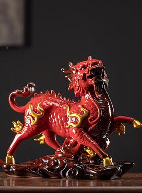 lwc-6596火麒公麟财摆件一对大号公母招家装饰乔迁门居口办室客厅