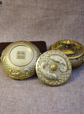 XCW余年店年有灰锦鲤黄铜烟灰缸创意个性潮流防飞带盖高端烟缸酒