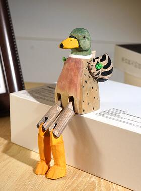 大长腿KLD76323鸭子手面工木刻雕小摆件木质雕趣味搞公怪办室桌装