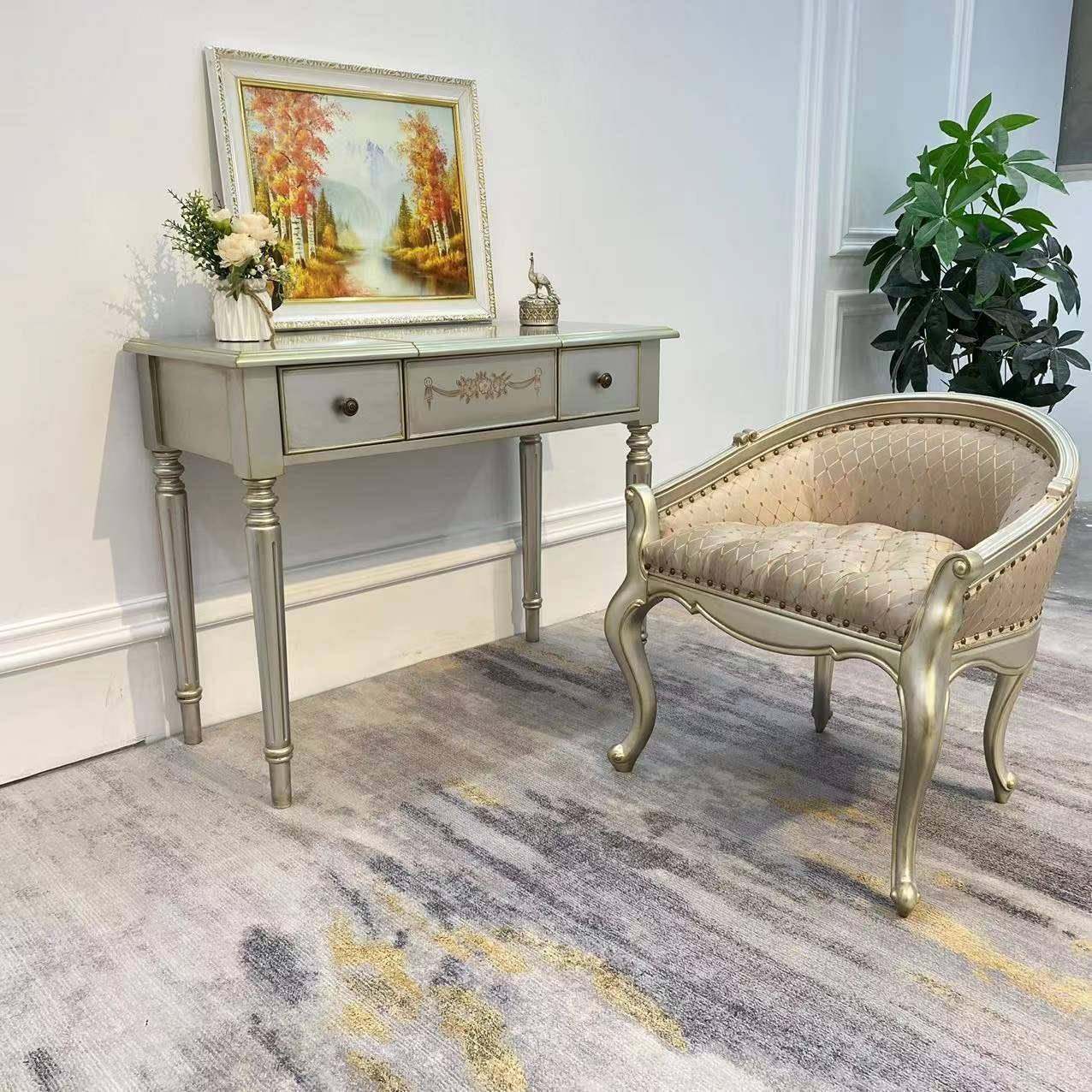 美式art实木梳妆台维也纳大理石简约轻奢香槟色实木雕刻翻盖妆桌,淘宝优惠券,粉丝福利购,淘宝优惠卷