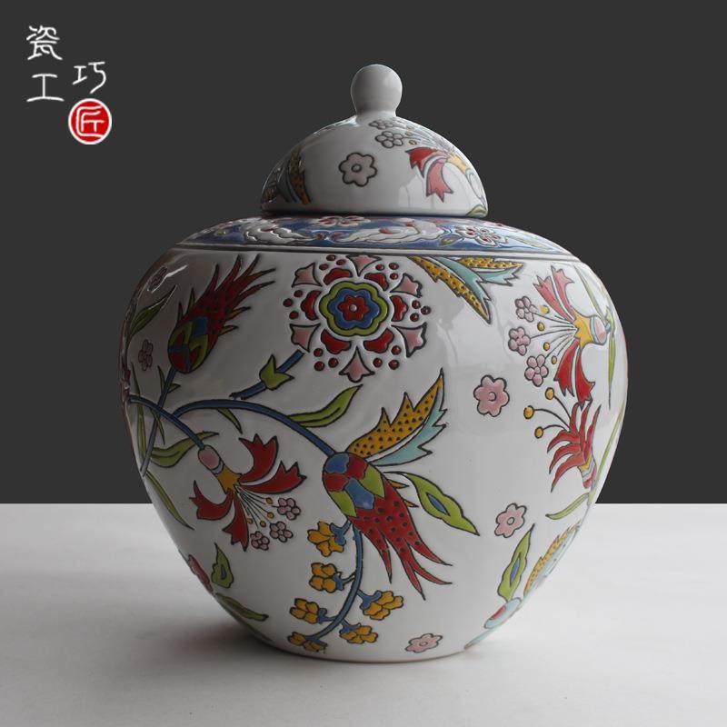 欧式青花瓷手绘喜字陶瓷罐摆件中式古典软装客厅餐桌装饰花瓶摆设,淘宝优惠券,粉丝福利购,淘宝优惠卷