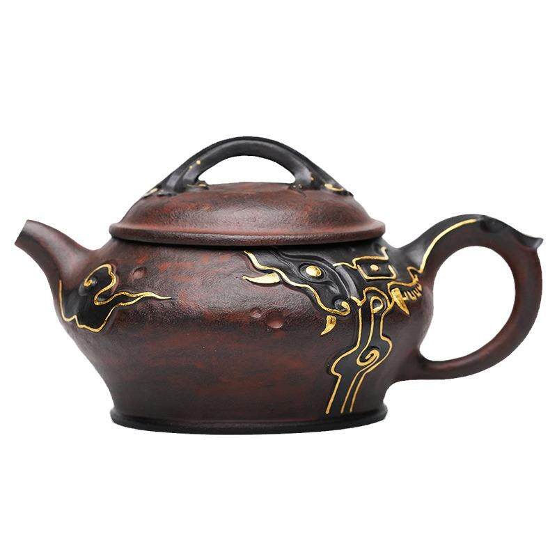 Fully handmade Pixiu Acacia teapot, new high-end boutique purple clay teapot, famous high water wave relief teapot and tea set