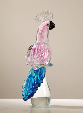 琉璃鹦鹉鸟混彩艺术摆件轻奢手工吹制玻璃客厅样板间酒店软装装饰