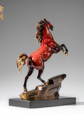 《马到成功》铜金岁月大漆全黄铜马摆件工艺品铜器办公室桌面装饰