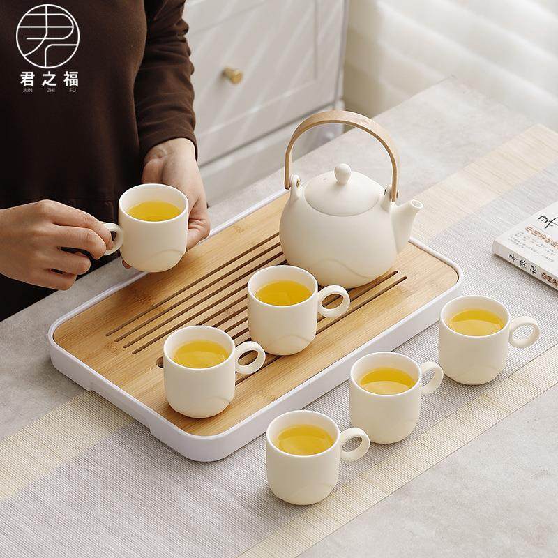 陶瓷奶油风提梁壶茶具套装大号茶壶茶杯整套简约办公家用茶具,淘宝优惠券,粉丝福利购,淘宝优惠卷