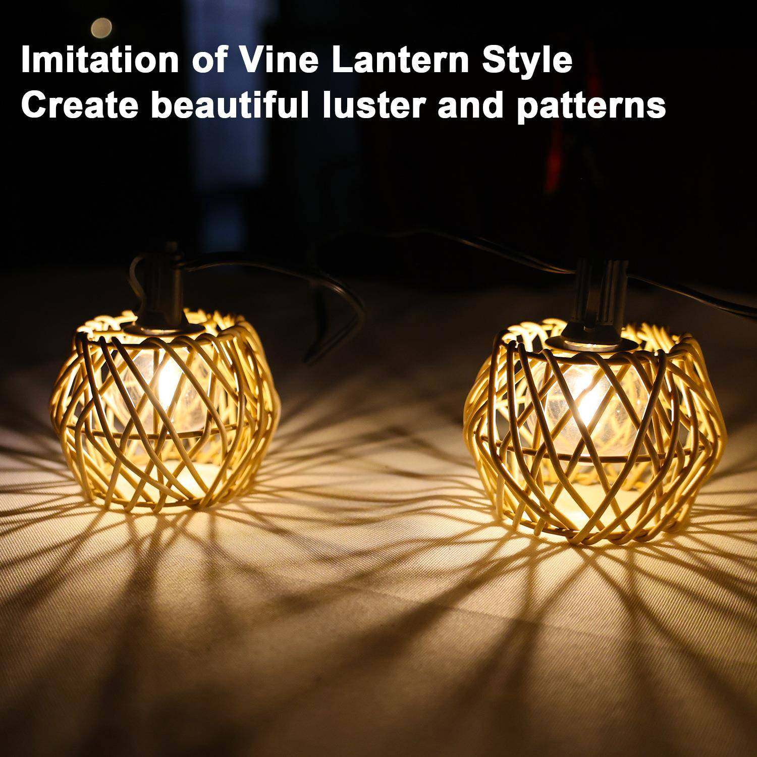 新款太阳能灯串仿藤灯笼LED装饰灯E12球泡灯花园庭院g40灯串,淘宝优惠券,粉丝福利购,淘宝优惠卷