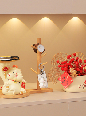 招财猫钥匙收纳入户玄关托盘摆件进门客厅家居装饰品乔迁新居礼品