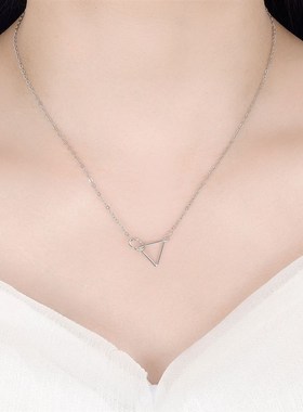 个性几何三角形圆形环扣吊坠项链女简约可爱高级感锁骨链学生礼物