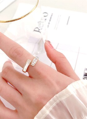 简约小众气质锆石母贝镶嵌食指尾戒2022年新款韩版可调节开口戒指