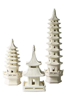 新中式家用软装陈设号九层子大文昌手工品摆件陶瓷塔凉亭白色建筑