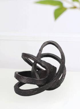 新中式室创意铸铁黑ILT色摆缠球件样板房售楼部卧书房绕桌面软装