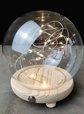 郁金香小夜灯 圆形玻璃罩创意客厅桌面展示罩玩偶防尘罩侧面开关