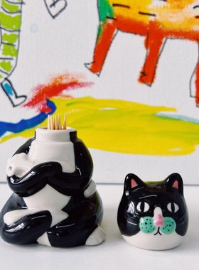 有蒂棵棵小富贵桌面创意摆件陶瓷可爱个性卡通家居牙签盒礼物