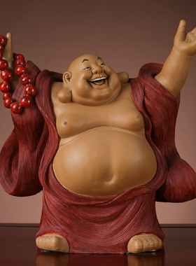 笑佛大肚弥勒财神爷佛像陶瓷摆件家居客厅玄关办公室中式石湾公仔