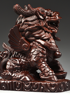 黑檀木雕麒麟摆件一对木制家用办公室客厅卧室装饰工艺品开业送礼