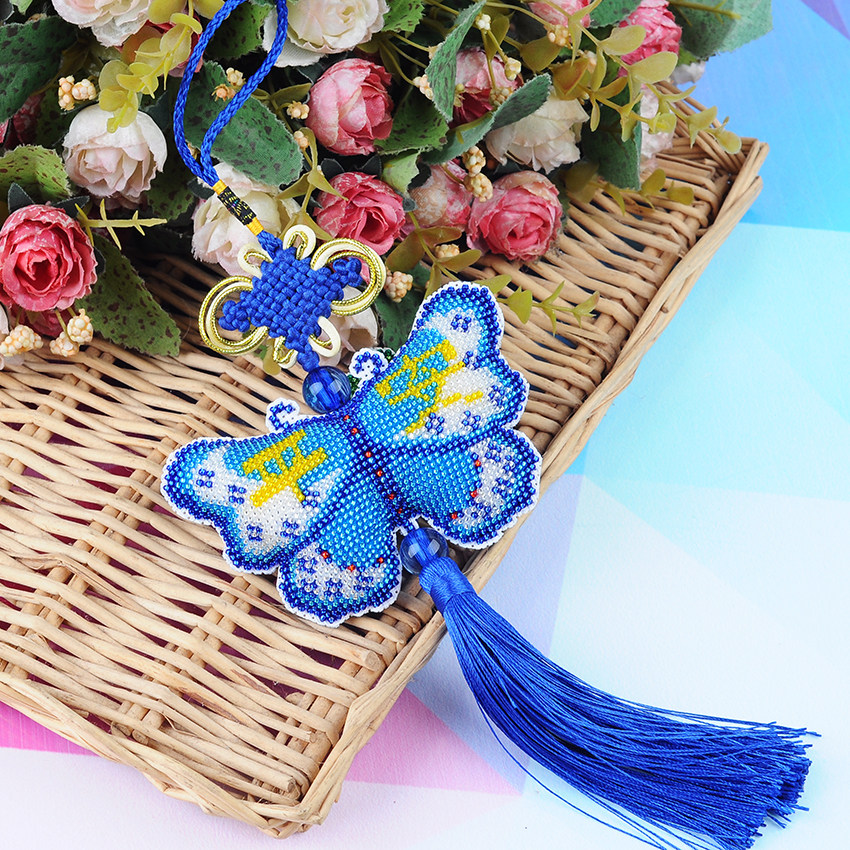 新款十字绣平安福珠绣平安蝴蝶车挂饰平安福简单精准彩色双面绣,淘宝优惠券,粉丝福利购,淘宝优惠卷